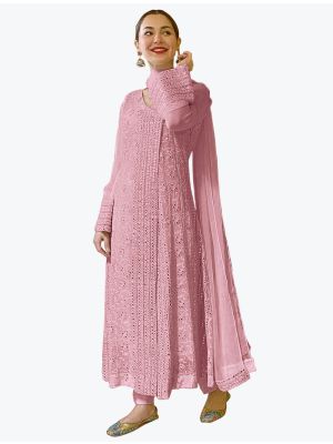 Pastel Pink Faux Georgette Designer Pakistani Churidar Suit small FABSL20799
