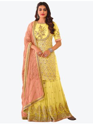 Pastel Yellow Faux Georgette Designer Sharara Suit with Dupatta small FABSL20767