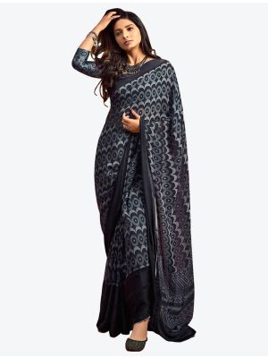 Patterned Black Fine Georgette Party Wear Designer Saree small FABSA21532