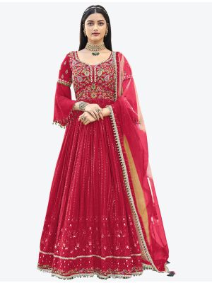 Pinkish Red Faux Georgette Festive Wear Designer Anarkali Suit thumbnail FABSL20758