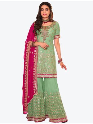 Pista Green Faux Georgette Designer Sharara Suit with Dupatta small FABSL20769