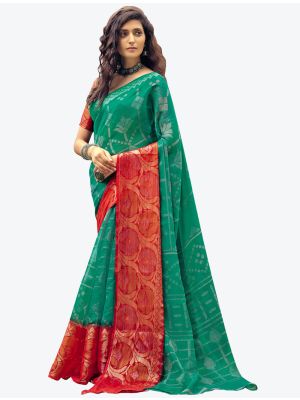 Rama Green Fine Handloom Cotton Festive Wear Designer Saree FABSA21511