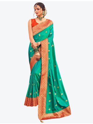 Rama Green Two Tone Dola Silk Festive Wear Designer Saree FABSA21551