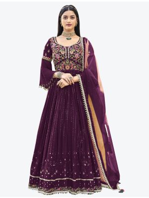 Rich Purple Faux Georgette Festive Wear Designer Anarkali Suit thumbnail FABSL20757