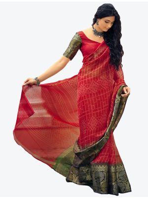 Rose Red Fine Handloom Cotton Festive Wear Designer Saree FABSA21505