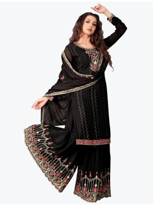 Royal Black Chinon Pakistani Style Palazzo Suit with Dupatta FABSL20813