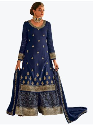 Royal Blue Pure Georgette Pakistani Style Palazzo Suit FABSL20780