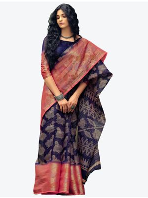 Royal Indigo Fine Handloom Cotton Festive Wear Designer Saree FABSA21507