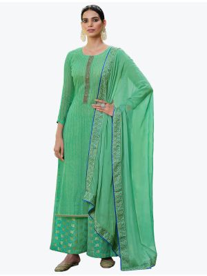 Sea Green Faux Georgette Designer Palazzo Suit with Dupatta small FABSL20806