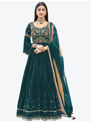 Teal Green Faux Georgette Festive Wear Designer Anarkali Suit thumbnail FABSL20759