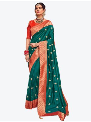 Teal Green Two Tone Dola Silk Festive Wear Designer Saree small FABSA21553