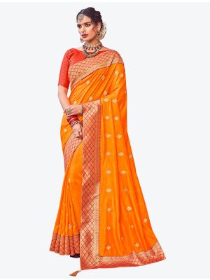 Vibrant Orange Two Tone Dola Silk Festive Wear Designer Saree small FABSA21552