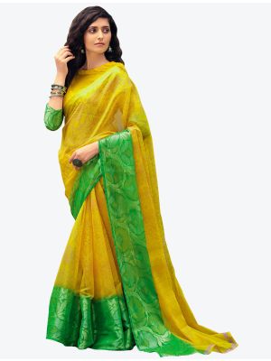Vibrant Yellow Fine Handloom Cotton Festive Wear Designer Saree FABSA21504
