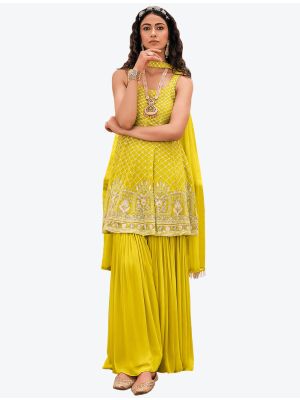 Vivid Yellow Viscose Georgette Festive Wear Designer Sharara Suit thumbnail FABSL20772