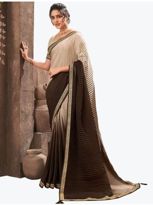 Brownish Beige Chinon Crush Party Wear Designer Saree small FABSA21627