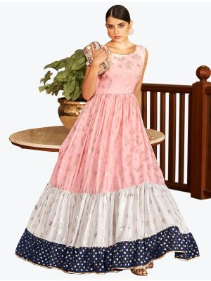 cotton candy pink fine georgette party wear anarkali gown   fabgo20130