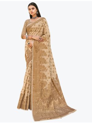 Creamy Beige Premium Cotton Festive Wear Designer Saree thumbnail FABSA21574
