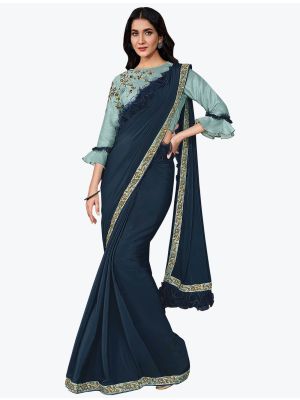Dark Blue Fancy Lycra Premium Party Wear Designer Saree small FABSA21600
