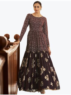 dark brown fine georgette party wear anarkali gown   small fabgo20121