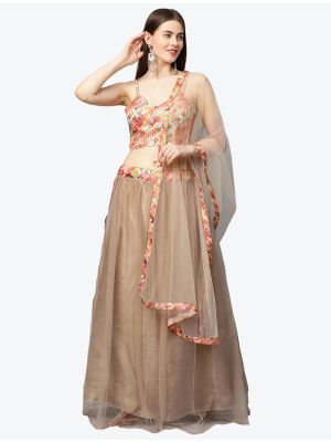 Deep Beige Net Party Wear Lehenga Choli with Dupatta FABLE20264