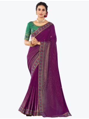 Deep Purple Fancy Vichitra Silk Festive Wear Designer Saree small FABSA21566