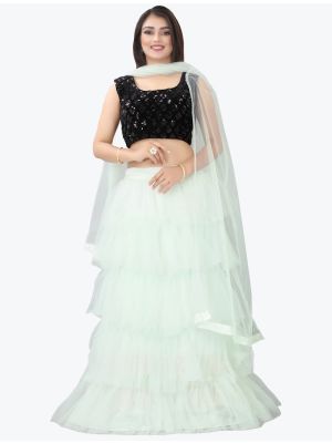 Faint Green Net Party Wear Lehenga Choli with Dupatta FABLE20270
