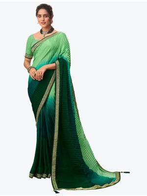 Gradient Green Chinon Crush Party Wear Designer Saree small FABSA21624