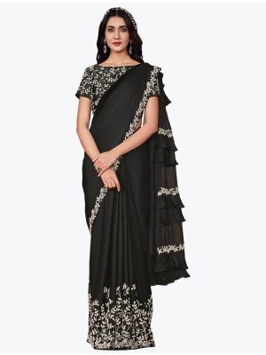 Jet Black Silk Georgette Premium Party Wear Designer Saree small FABSA21591