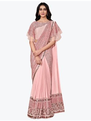 Light Pink Fancy Lycra Premium Party Wear Designer Saree small FABSA21597