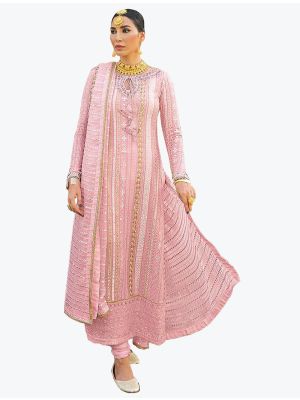 Light Pink Faux Georgette Pakistani Style Churidar Suit small FABSL20820