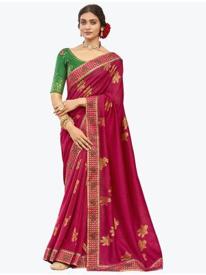 Magenta Fancy Vichitra Silk Festive Wear Designer Saree small FABSA21569