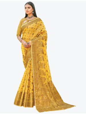 Mustard Yellow Premium Cotton Festive Wear Designer Saree small FABSA21572