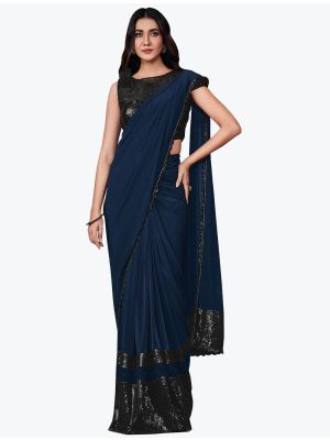 Navy Blue Fancy Lycra Premium Party Wear Designer Saree small FABSA21588
