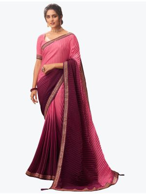 Peachy Pink Chinon Crush Party Wear Designer Saree small FABSA21631