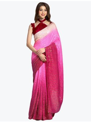 Pink Fancy Georgette Party Wear Designer Saree small FABSA21586