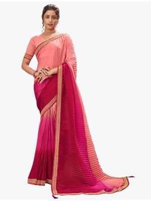 Pinkish Peach Chinon Crush Party Wear Designer Saree small FABSA21625