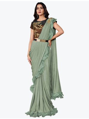 Pista Green Fancy Lycra Premium Party Wear Designer Saree small FABSA21603