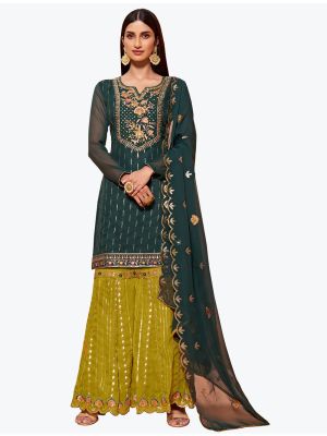 Rama Green Pure Georgette Party Wear Designer Sharara Suit small FABSL20855