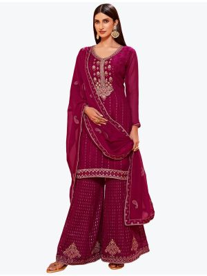 Rich Magenta Pure Georgette Party Wear Designer Sharara Suit FABSL20858