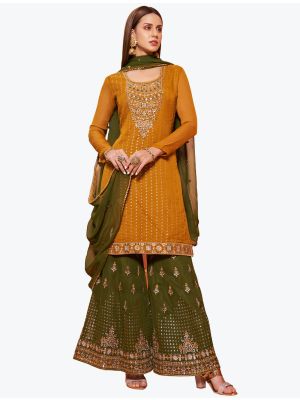 Rich Mustard Pure Georgette Party Wear Designer Sharara Suit small FABSL20857