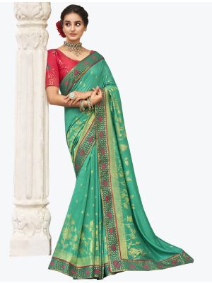 Sea Green Fancy Vichitra Silk Festive Wear Designer Saree small FABSA21567