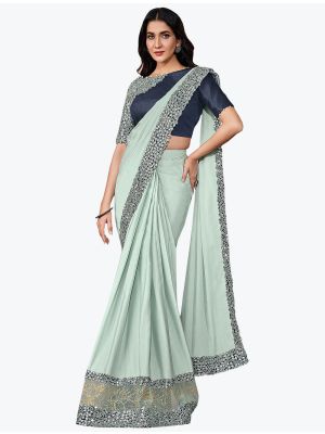 Sky Blue Silk Georgette Premium Party Wear Designer Saree small FABSA21596