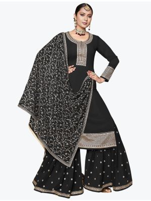 Black Georgette Festive Wear Premium Designer Sharara Suit small FABSL20886