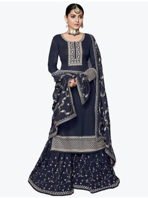 Blue Georgette Festive Wear Premium Designer Sharara Suit small FABSL20890