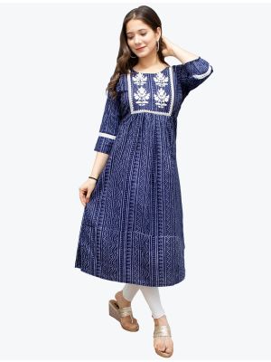 blue pure cotton bandhej printed long kurti fabku20550