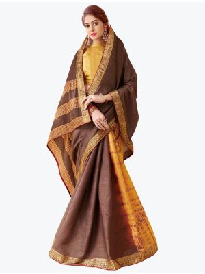 Coffee Brown Tussar Silk Half N Half Fancy Designer Saree small FABSA21643