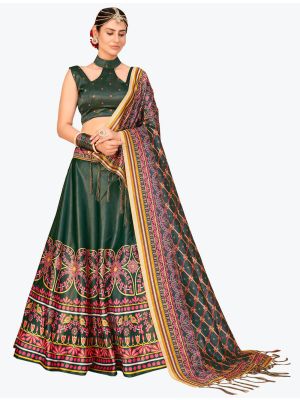 Dark Green Rera Silk Digital Printed Party Wear Lehenga Choli FABLE20284