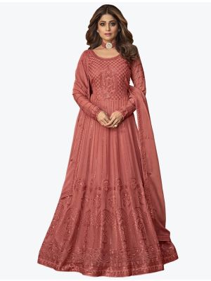 Dark Peach Pure Georgette Elegant Designer Anarkali Suit FABSL20943