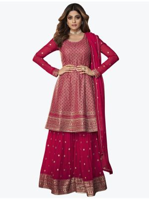 Dark Pink Pure Georgette Stylish Designer Sharara Suit small FABSL20949