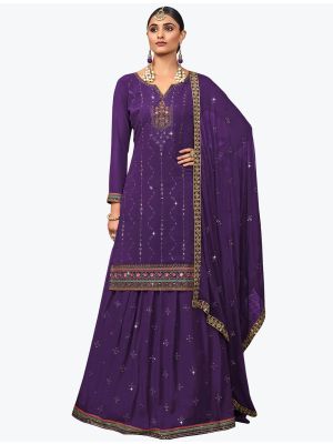 Dark Violet Georgette Party Wear Exclusive Designer Lehenga Suit small FABSL20929